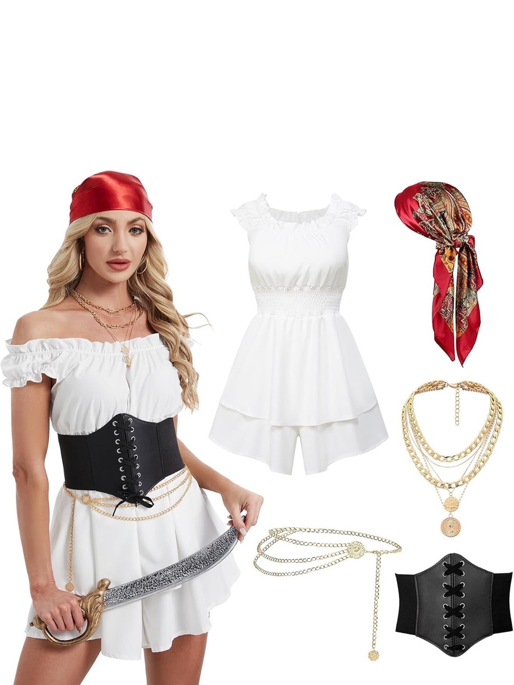Pirate Costume Women Dress 5pcs Pirate Outfit Accessories Set for Halloween
